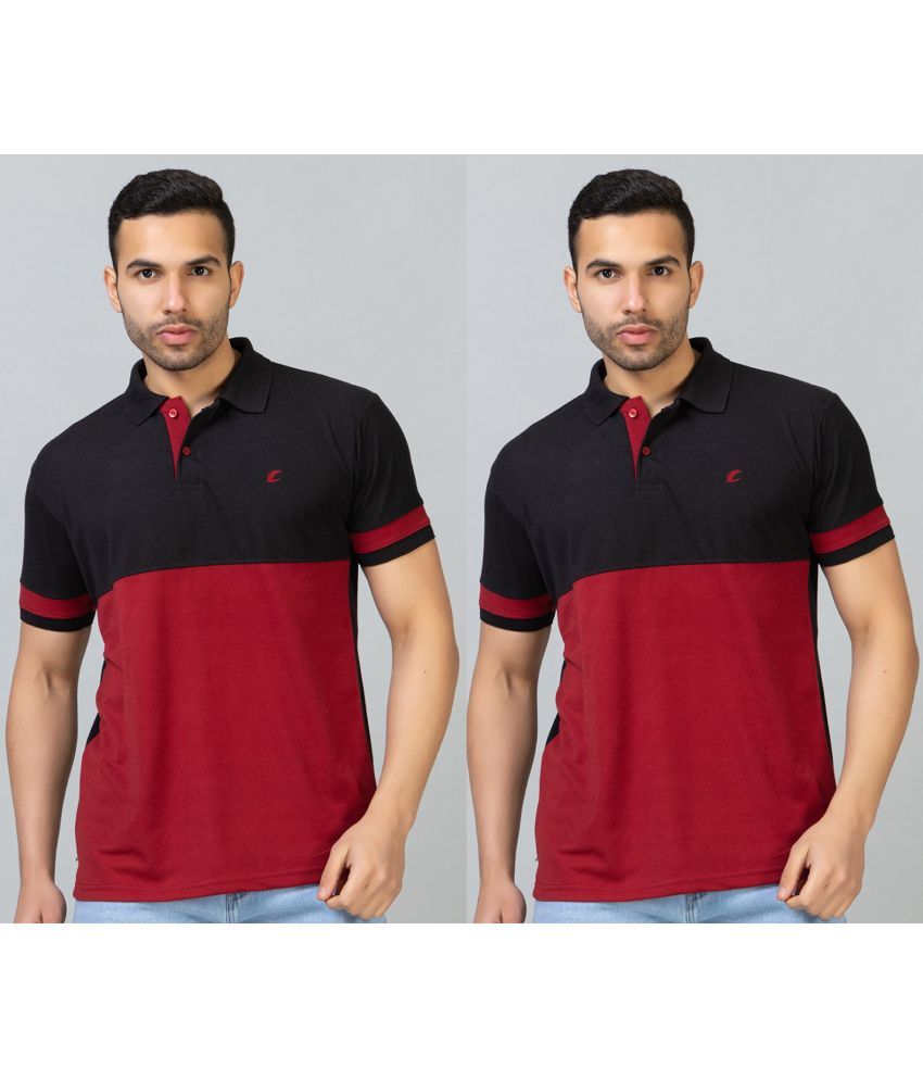     			EKOM Pack of 2 Cotton Blend Regular Fit Colorblock Half Sleeves Men's Polo T Shirt ( Red )