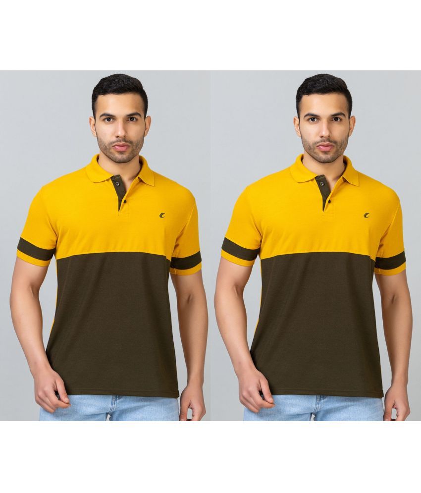     			EKOM Cotton Blend Regular Fit Colorblock Half Sleeves Men's Polo T Shirt - Mustard ( Pack of 2 )