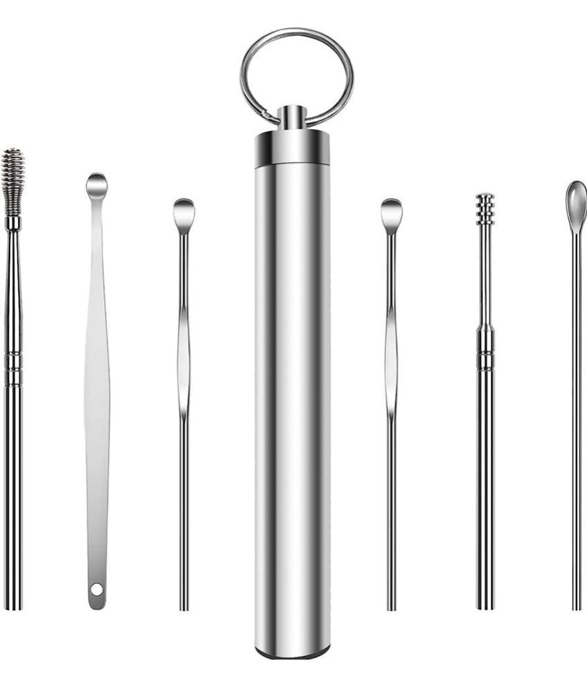     			Ear Wax Cleaner (6 Pc) Reusable Ear Wax Cleaner Reusable Removal Kit Steel Ear Cleansing Tool Set Spiral Ear Curette Tool with Cleaning Brush For Kids Man Woman (STEEL)