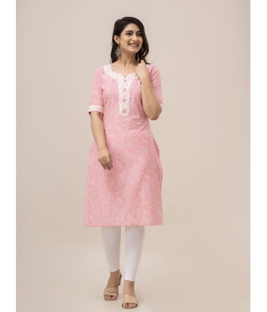     			Frionkandy Cotton Printed Straight Women's Kurti - Pink ( Pack of 1 )