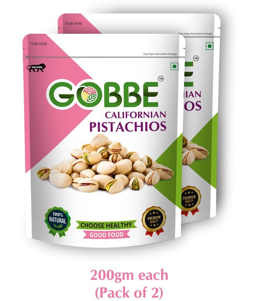     			GOBBE Premium Californian Inshell Salted Pistachios | Dry Fruit & Nuts Pista | High in Protein & Dietary Fiber - 400gm (Pack of 2) (200*2)