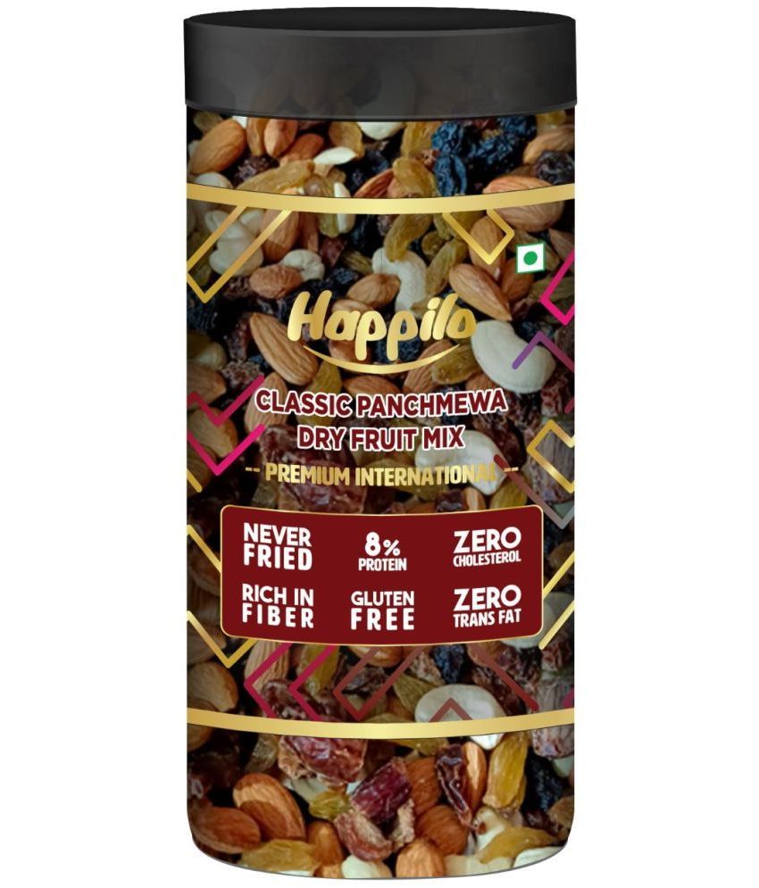     			Happilo Classic Panchmewa Dry Fruit Mix Jar, Dry Dates, Golden Raisins, Black Raisins, Split Cashews, California Almonds, 450g