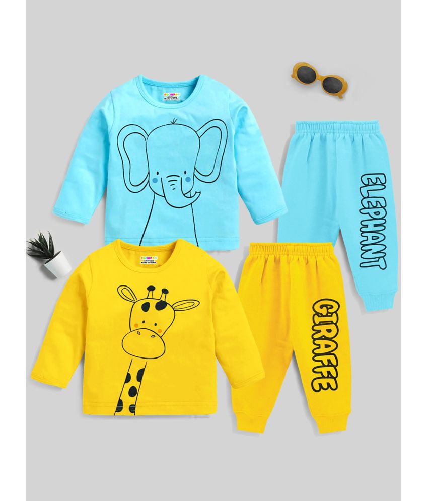     			Kuchipoo Multi Cotton Blend Baby Boy T-Shirt & Pyjama Set ( Pack of 2 )