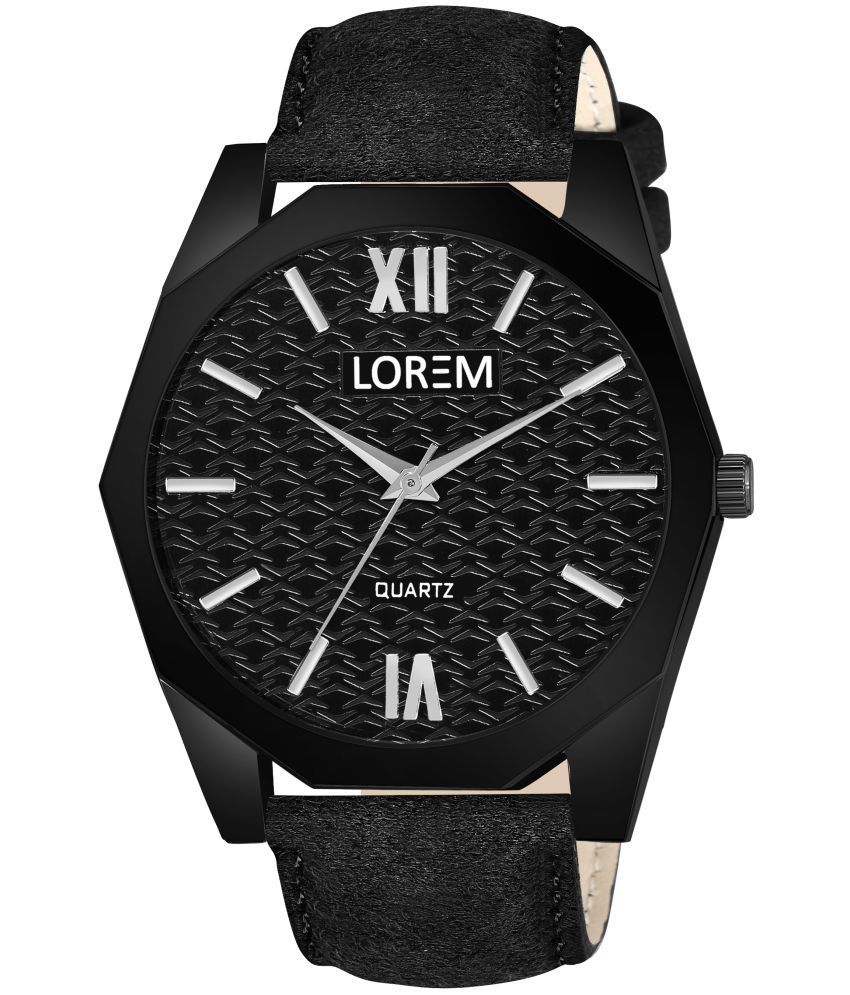     			Lorem Black Leather Analog Men's Watch