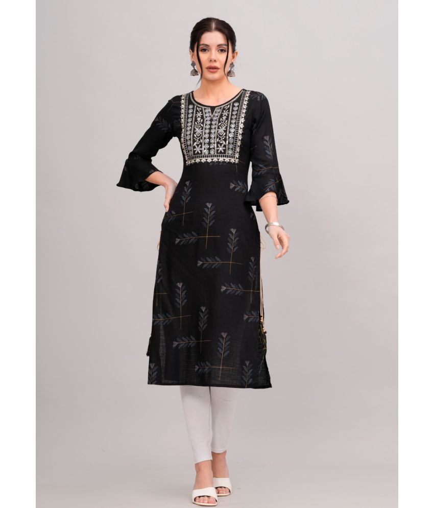     			MAUKA Rayon Embroidered Straight Women's Kurti - Black ( Pack of 1 )