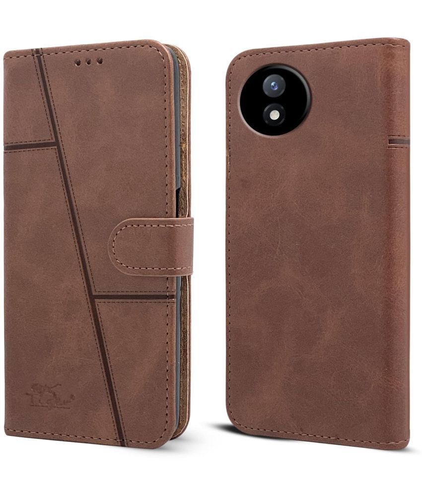     			NBOX Brown Flip Cover Artificial Leather Compatible For Vivo Y02 ( Pack of 1 )