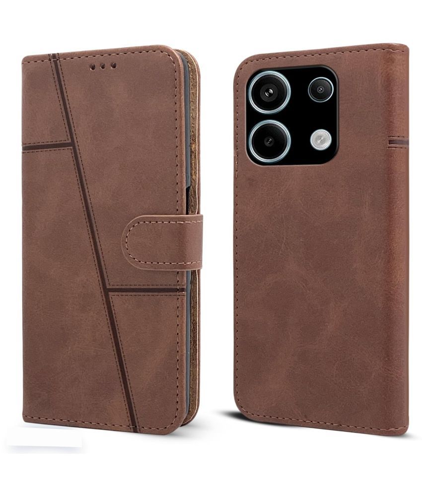     			NBOX Brown Flip Cover Artificial Leather Compatible For Xiaomi Redmi Note 13 5G ( Pack of 1 )