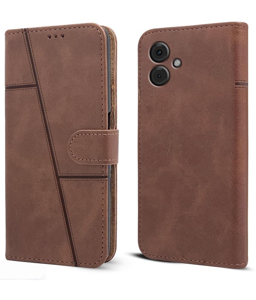     			Shining Stars Brown Flip Cover Artificial Leather Compatible For Motorola G14 ( Pack of 1 )