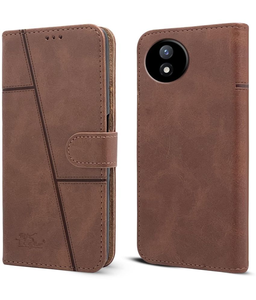     			Shining Stars Brown Flip Cover Artificial Leather Compatible For Vivo Y02 ( Pack of 1 )