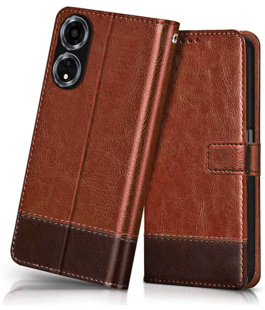     			NBOX Brown Flip Cover Leather Compatible For Oppo A59 5G ( Pack of 1 )