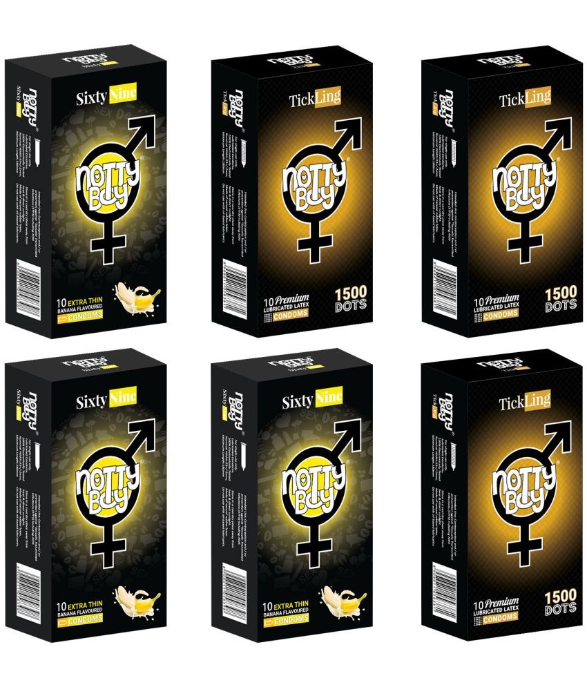     			NottyBoy Extra1500 Dots and Banana Flavour Thin Condom Combo Pack - 60 Units