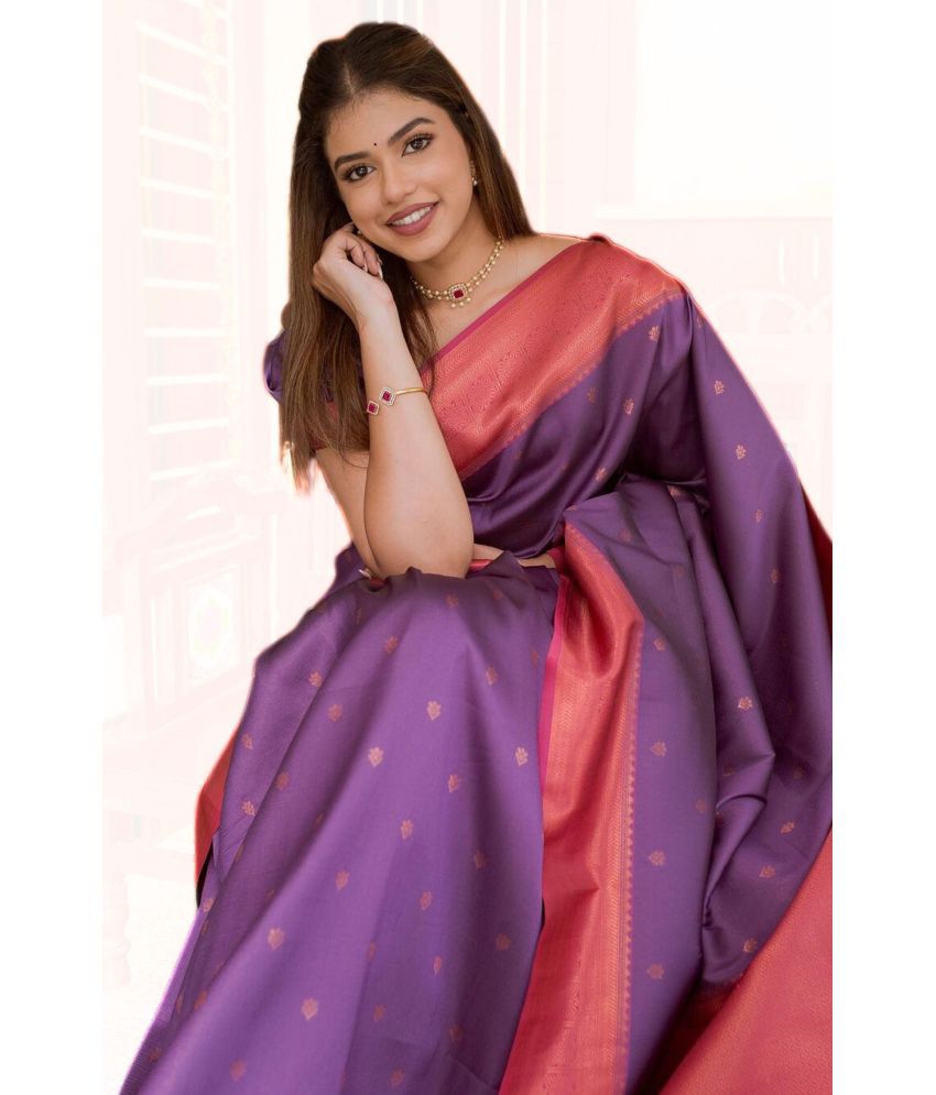     			Surat Textile Co Banarasi Silk Woven Saree With Blouse Piece - Lavender ( Pack of 1 )