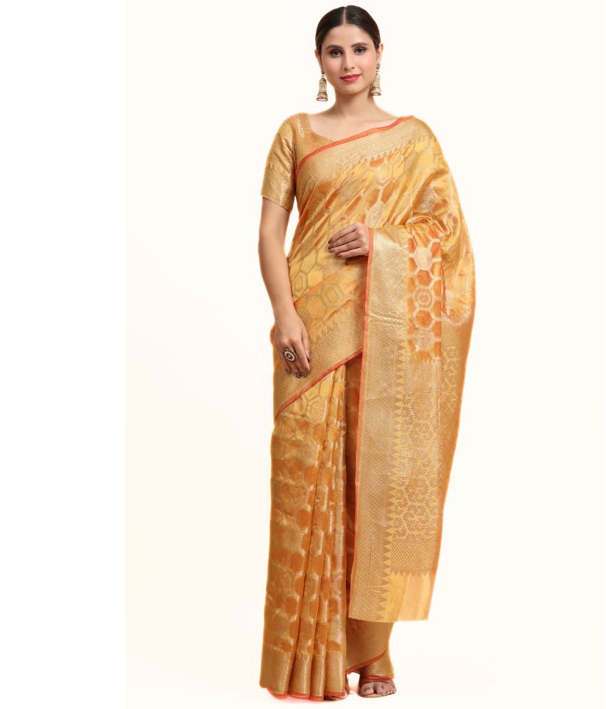     			Surat Textile Co Organza Woven Saree With Blouse Piece - Yellow ( Pack of 1 )
