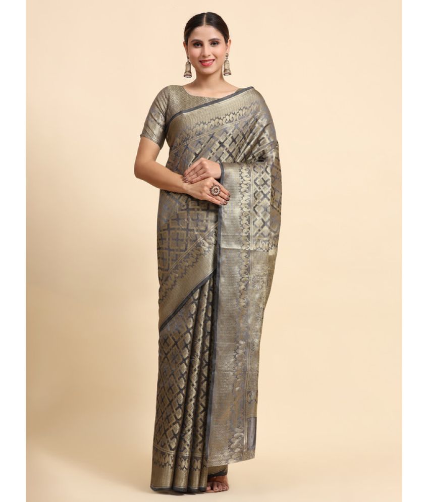    			Surat Textile Co Organza Woven Saree With Blouse Piece - Grey ( Pack of 1 )
