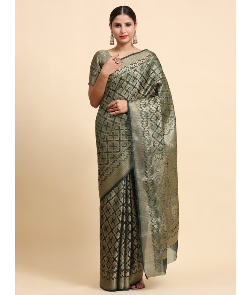     			Surat Textile Co Organza Woven Saree With Blouse Piece - Green ( Pack of 1 )
