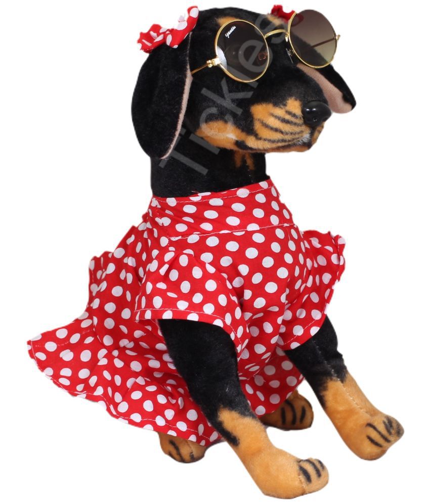     			Tickles Soft Stuffed Plush Animal Sitting Rottweiler Dog Wearing Dots Printed Design Dress with Googles Toy for Kids Room (Color: Brown and Black Size: 39 cm)