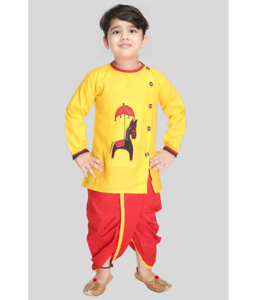    			s muktar garments Yellow & Black Cotton Boys Dhoti Kurta Set - Pack of 1