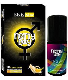 NottyBoy Delay Spray For Men 20g, Extra Thin Banana Flavoured Condoms - Pack of 1