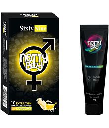 NottyBoy Long Last  Delay Gel 20gm and Banana Flavoured Extra Thin  Condom - Pack of 2