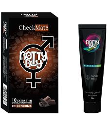 NottyBoy Long Last Delay Gel 20gm and Chocolate Extra Thin Flavoured Condom - Pack of 10