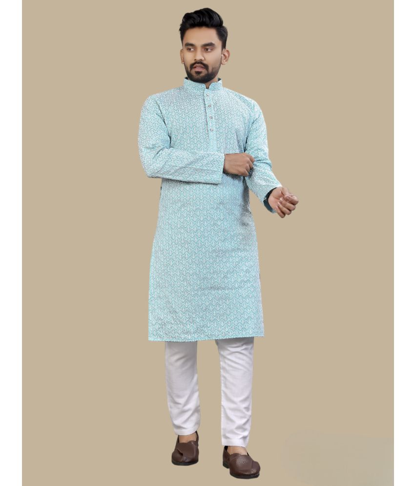     			Balaji's Sky Blue Silk Regular Fit Men's Kurta Pyjama Set ( Pack of 1 )