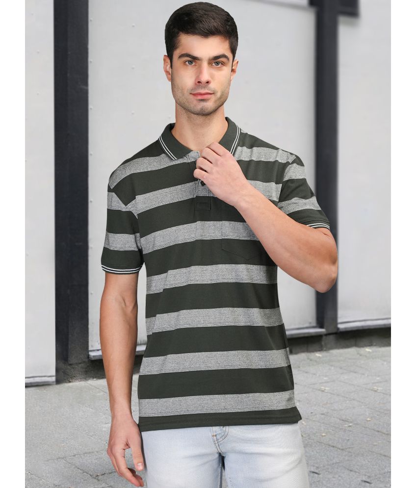     			Chkokko Cotton Blend Regular Fit Striped Half Sleeves Men's Polo T Shirt - Green ( Pack of 1 )