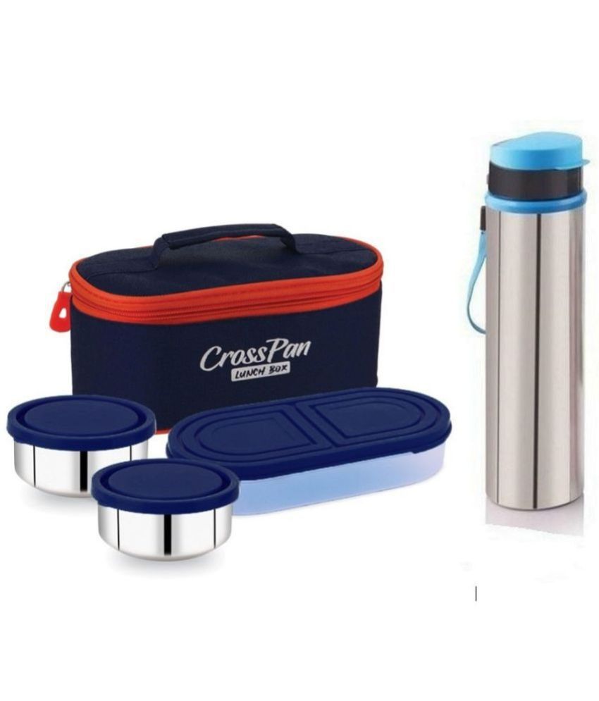     			CrossPan ORRA LUNCH TIFFIN BOX + BOTTLE Stainless Steel Lunch Box 3 - Container ( Pack of 2 )