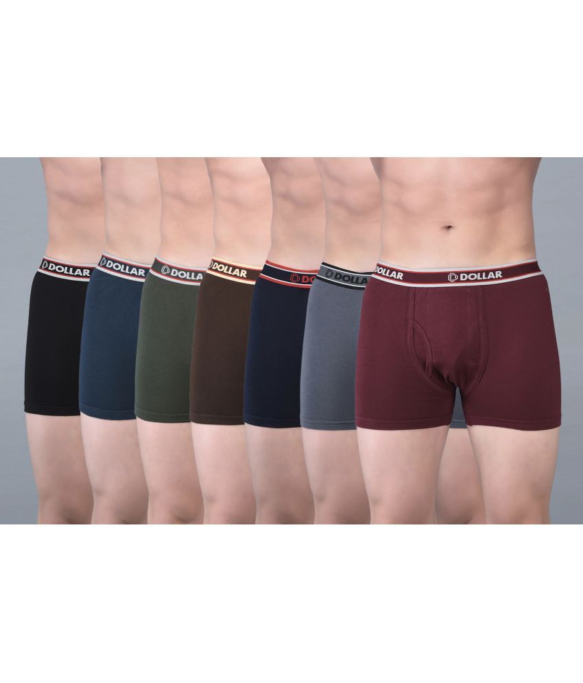     			Pack of 7 Dollar Bigboss Assorted Solid Cotton Blend Men Trunk