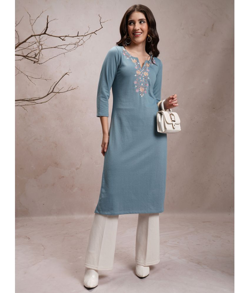     			Ketch Polyester Embroidered Straight Women's Kurti - Blue ( Pack of 1 )