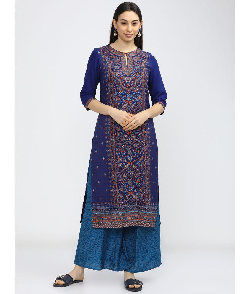     			Ketch Polyester Printed Straight Women's Kurti - Blue ( Pack of 1 )