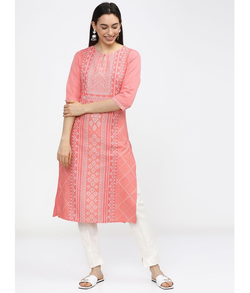     			Ketch Polyester Printed Straight Women's Kurti - Peach ( Pack of 1 )