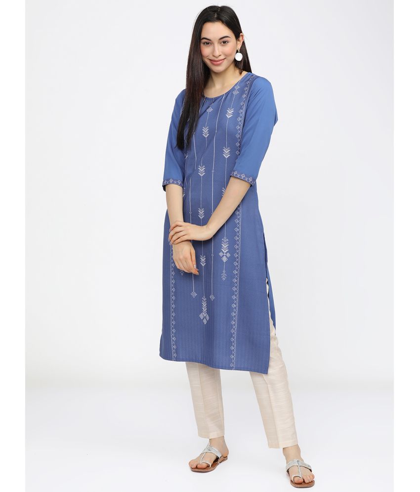    			Ketch Polyester Printed Straight Women's Kurti - Blue ( Pack of 1 )
