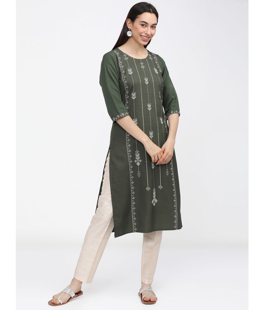     			Ketch Polyester Printed Straight Women's Kurti - Olive ( Pack of 1 )