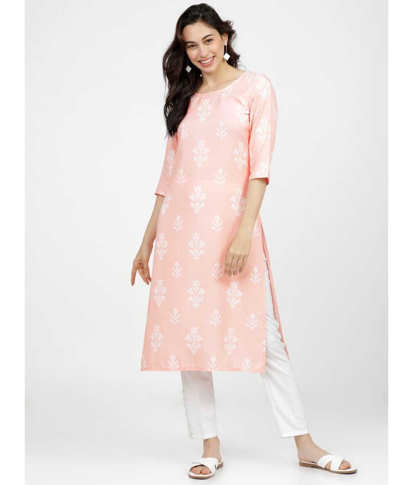     			Ketch Polyester Printed Straight Women's Kurti - Peach ( Pack of 1 )