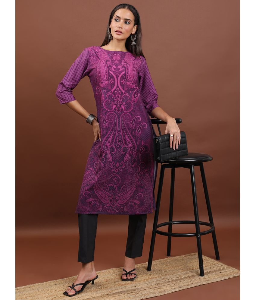     			Ketch Polyester Printed Straight Women's Kurti - Purple ( Pack of 1 )