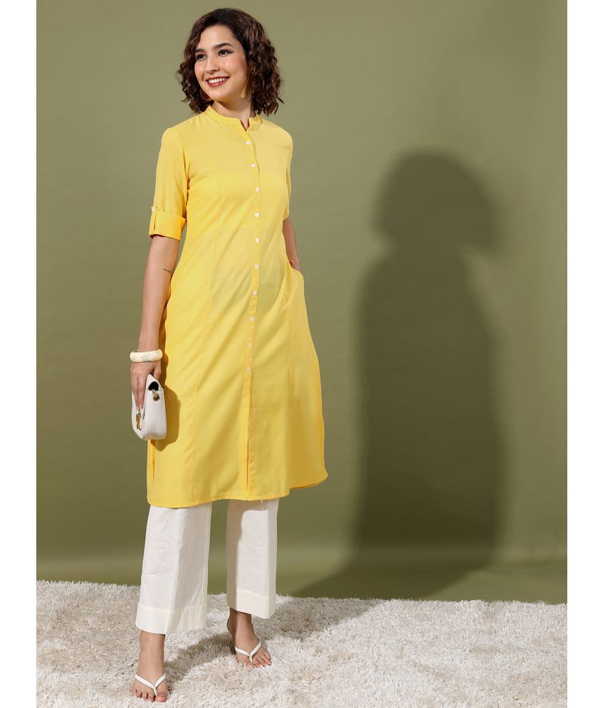     			Ketch Polyester Solid Front Slit Women's Kurti - Yellow ( Pack of 1 )