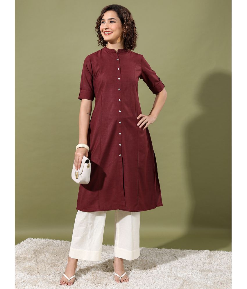     			Ketch Polyester Solid Front Slit Women's Kurti - Maroon ( Pack of 1 )