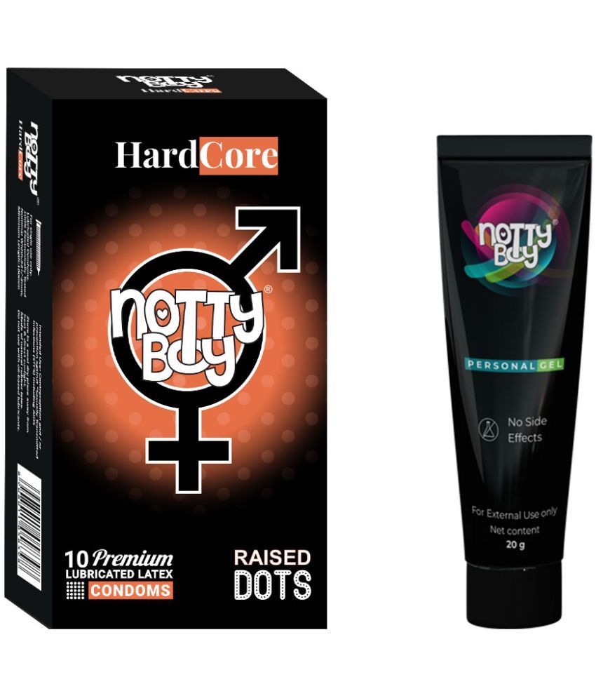     			NottyBoy Long Last Delay Gel 20gm and Hard Core Raised Dots Condoms - Pack of 2