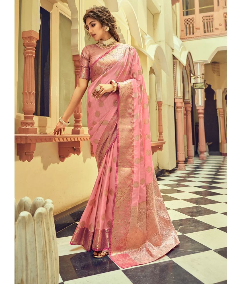     			Rangita Women Zari Work Embellished Cotton Silk Saree with Blouse Piece - Pink