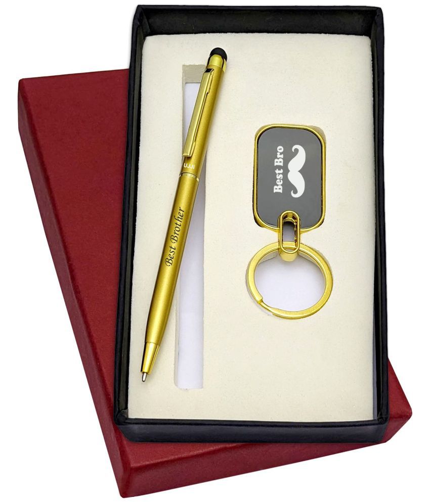     			UJJi 2in1 Bst Bro Engraved Gold Colour Slim Design Pen and Keyring