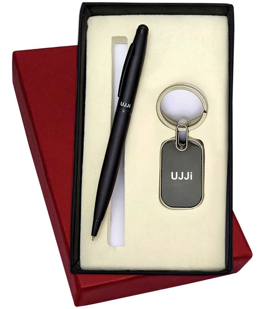     			UJJi 2in1 Set in Matte Finish Black Color Pen and Metal Keychain