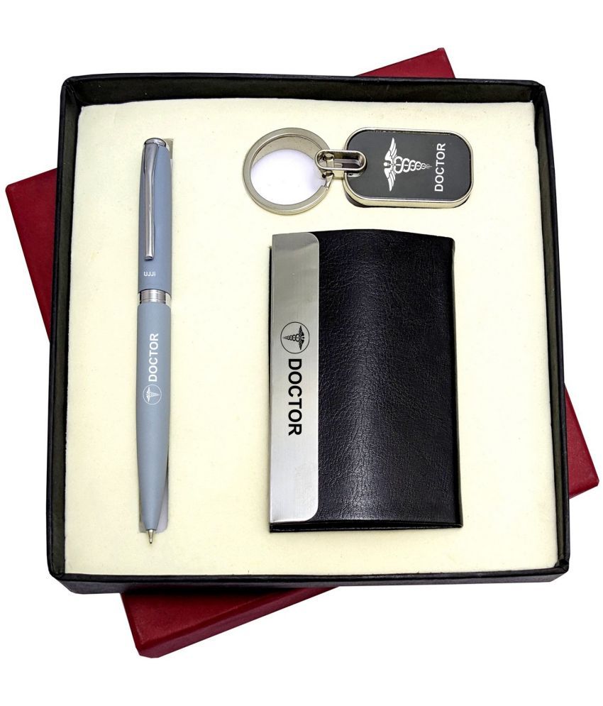     			UJJi 3in1 Dcotor Logo Set with Grey Ball Pen, Keychain and ATM Card Holder