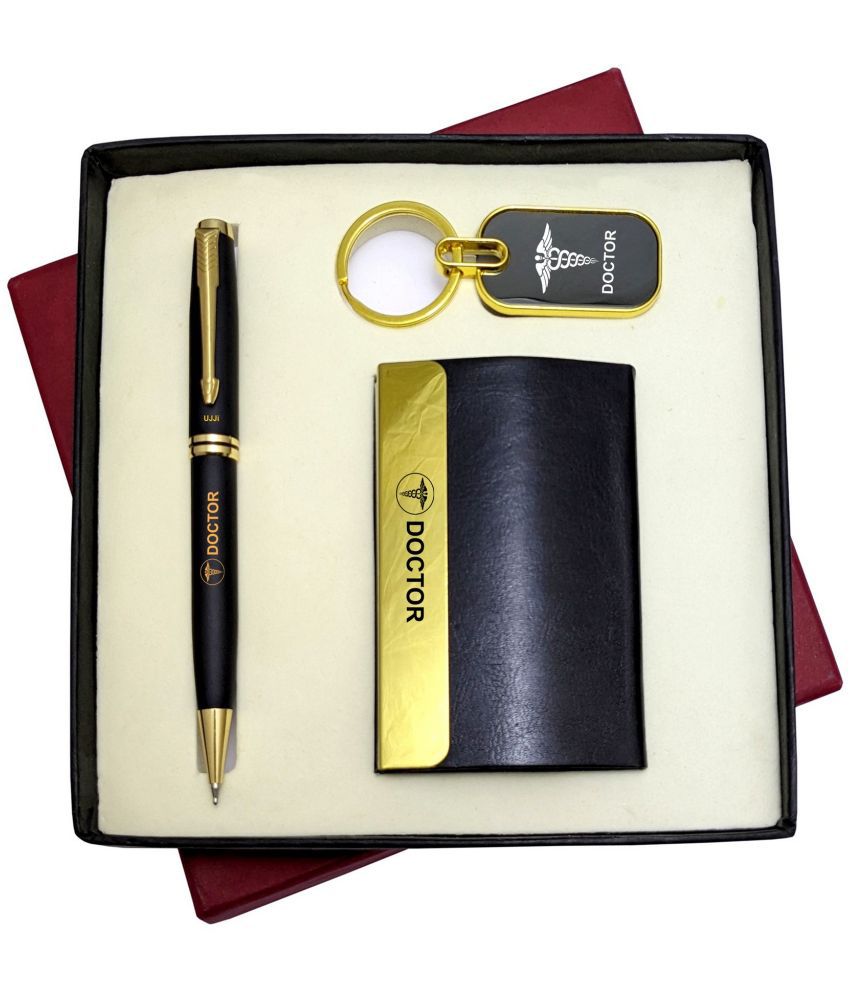     			UJJi 3in1 Doctor Logo Set with Golden Part Ball Pen, Keychain and ATM Card Holder