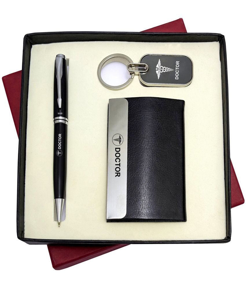     			UJJi 3in1 Doctor Logo Set with Black Metal Pen, Keychain and ATM Card Holder