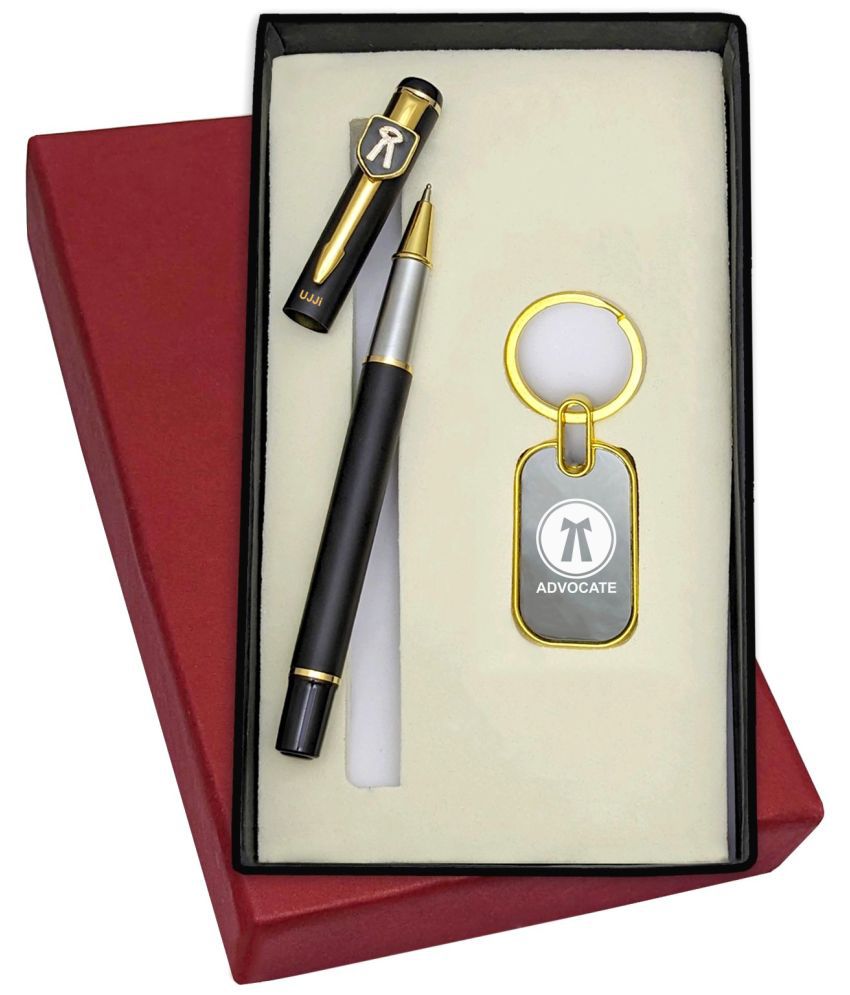     			UJJi Advocate Logo 2in1 Set in Golden Part with Long Metal Refill Pen with Keychain