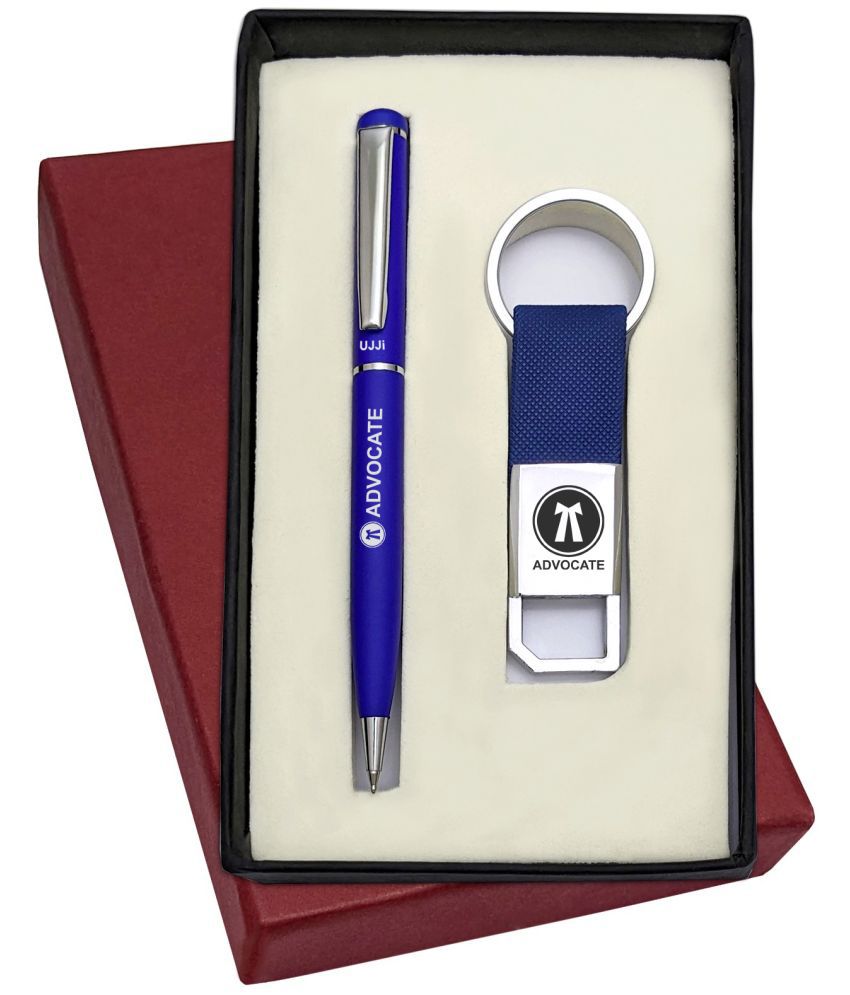     			UJJi Advocate Logo Printed Slim Design Blue Color Metal Ball Pen & Hook Keychain