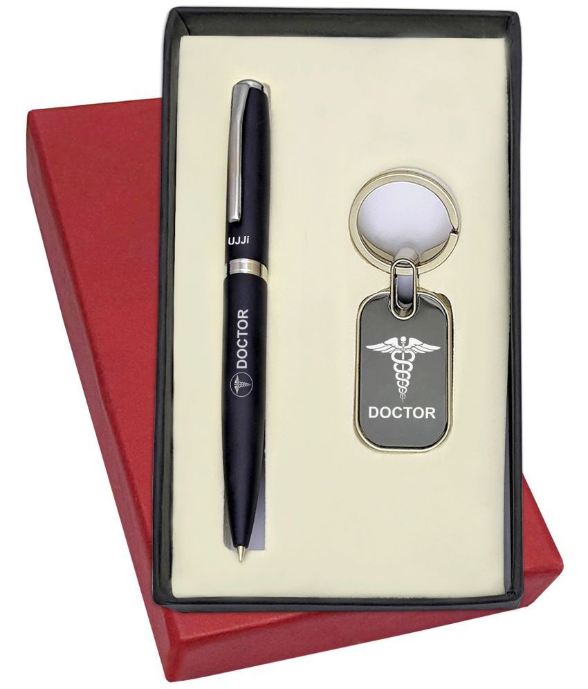     			UJJi Doctor Logo Engraved Matte Finish Black Colour Ballpen and Keychain