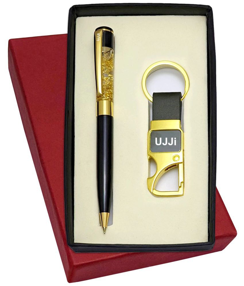     			UJJi Golden Gel Filled Brass Body Ball Pen & Hook Keychain