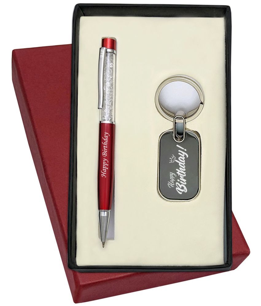     			UJJi Happy Birthday Printed  2in1 Combo with Cristal Red Ball Pen with Keychain