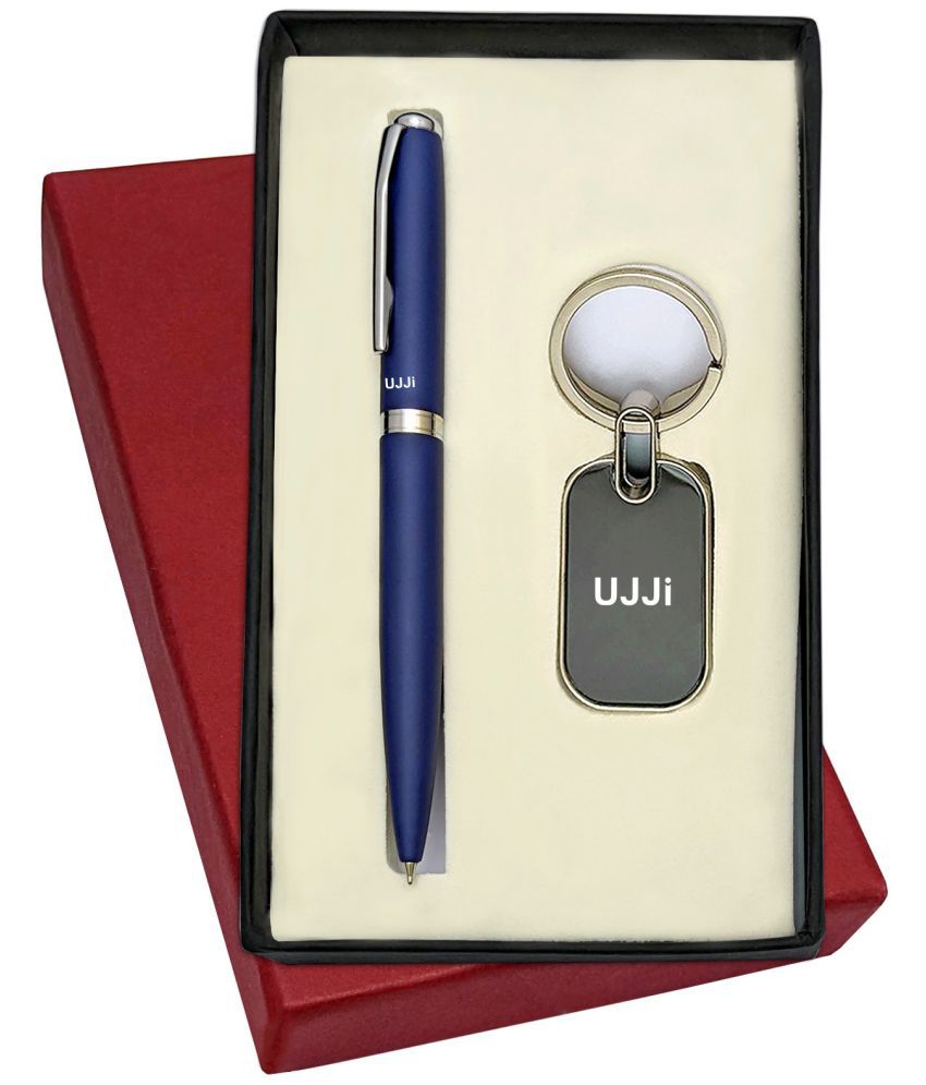     			UJJi Matte Finish Blue Colour Ball Point Pen and Keychain